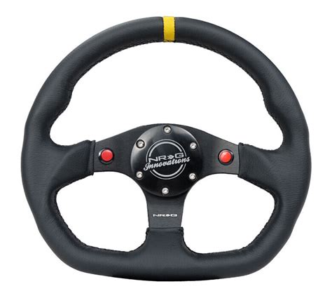 Nrg Flat Bottom Black Leather Steering Wheel With Push Buttons Rst 024d
