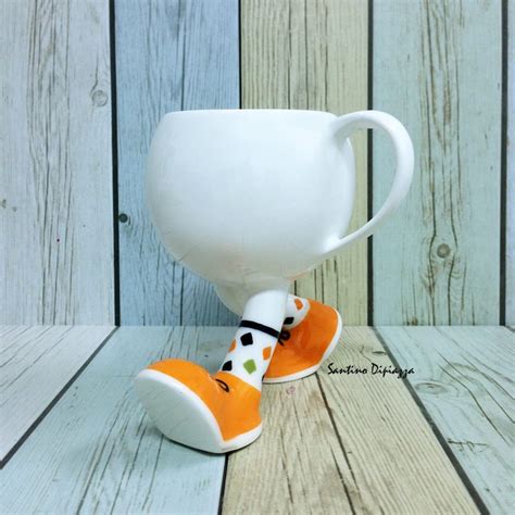 Whimsical Walking Mug Footed White Tea Cup Unique Coffee Etsy
