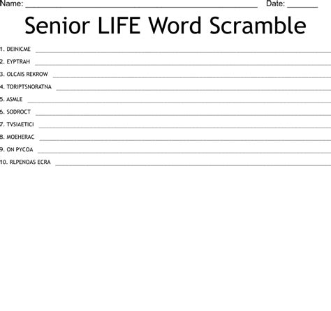 Senior Life Word Scramble Wordmint