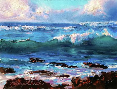 Ocean Sunset At Turtle Bay Oahu Hawaii Painting By Karen Whitworth