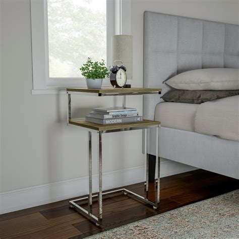 Two Tier End Table C Shaped Sofa Side Table With Two Shelves