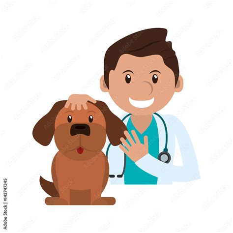 Veterinarian Doctor Man With Dog Cartoon Icon Over White Background