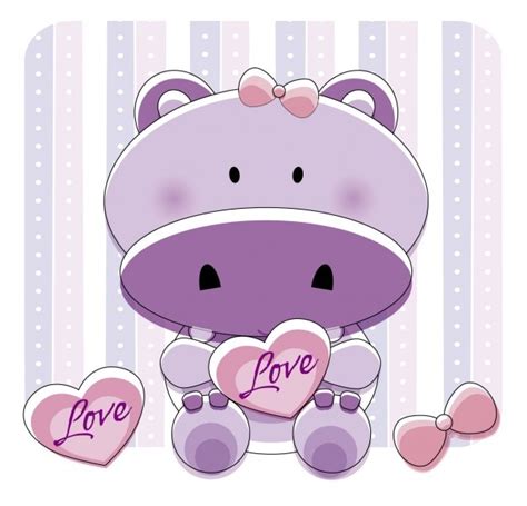 Lovely Hippo With Hearts Vector Free Download
