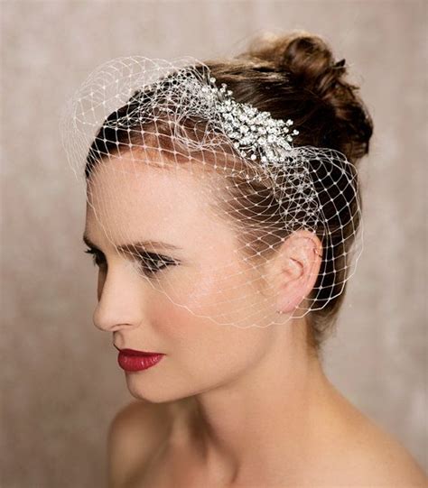 silver crystal birdcage veil ivory cage veil silver crystal etsy wedding hairstyles