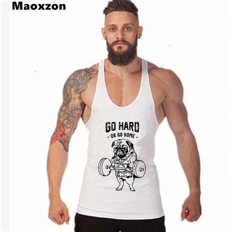 Maoxzon Mens Print Cotton Summer Loose Bodybuilding Fitness Tank Tops