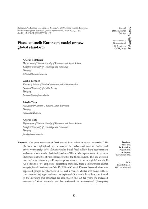 Pdf Fiscal Council European Model Or New Global Standard