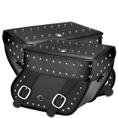 Viking Concord Hard Leather Studded Motorcycle Saddlebags For Harley