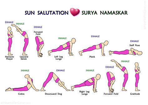 The 12 Steps Of Surya Namaskar Or Sun Salutation Yoga Postures Print