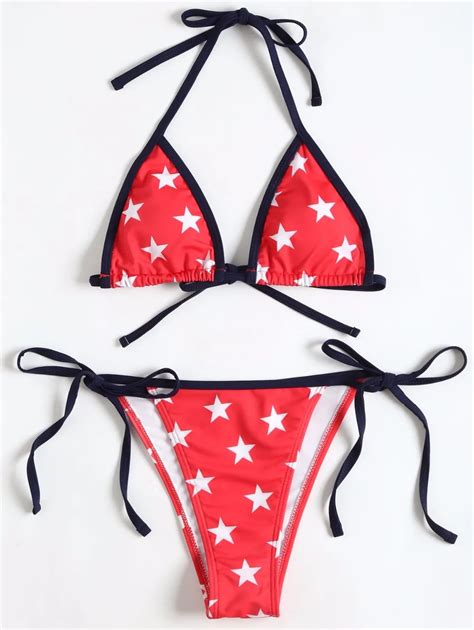 Sexy Female Swimwear Star Print String Bikini Set Women Swimsuit Push