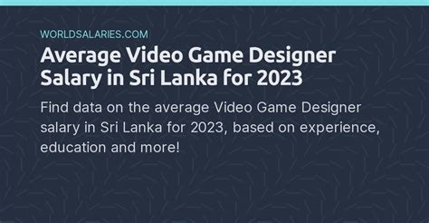Average Video Game Designer Salary In Sri Lanka For 2022