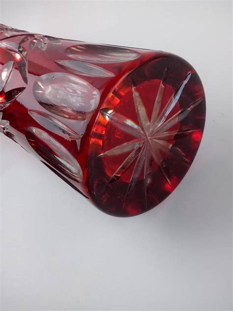 Vtg Bohemian Czech Ruby Red Cut To Clear 12 5 Glass Vase Etsy