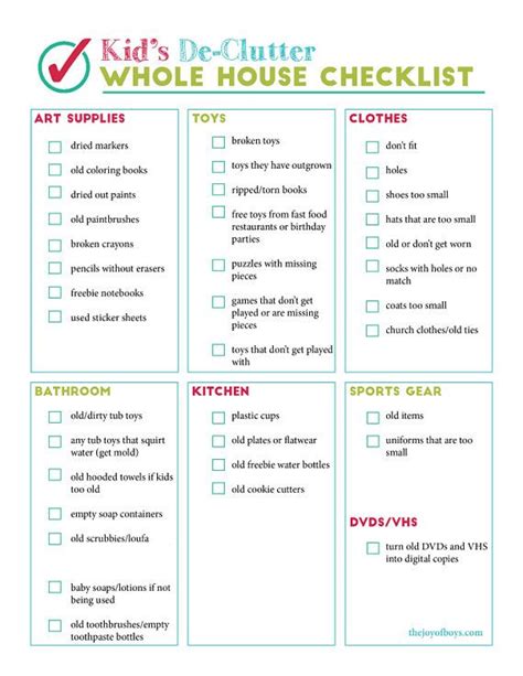 Kids Declutter Checklist Declutter Checklist House Checklist Checklist