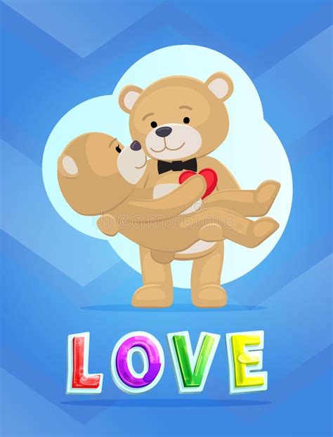 Pares Teddy Bears Tema Do Amor Cartaz Do Vetor Ilustração Do Vetor