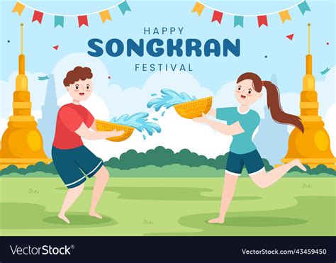 happy songkran festival day hand drawn cartoon vector image