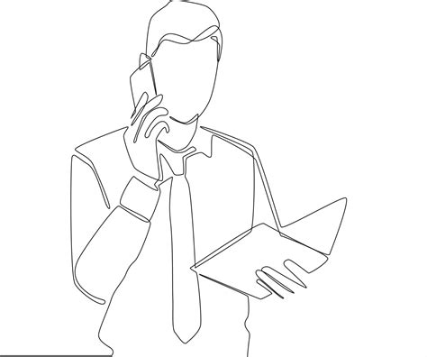 Continuous Line Drawing Of A Businessman Calling With Client Vector