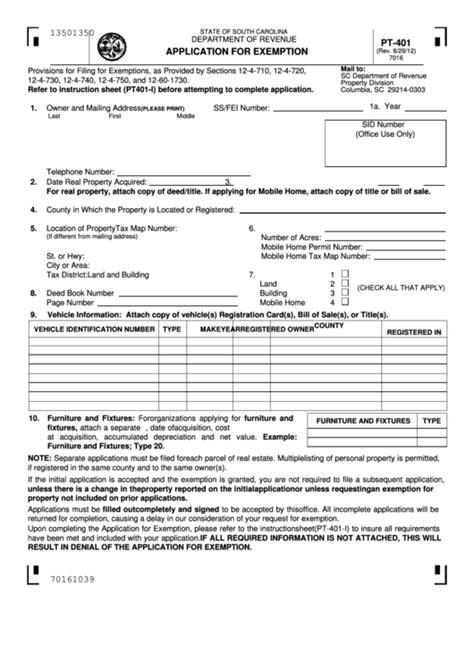 Form Pt 401 Application For Exemption Printable Pdf Download