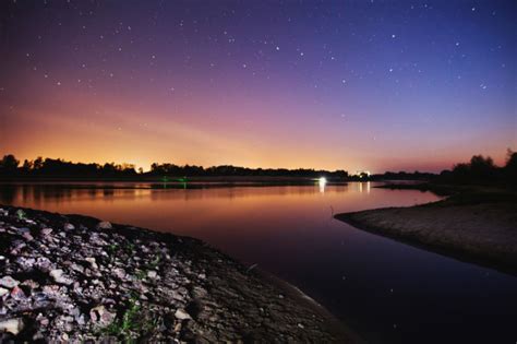 Beautiful Night Starry Landscape Stars Reflected In The