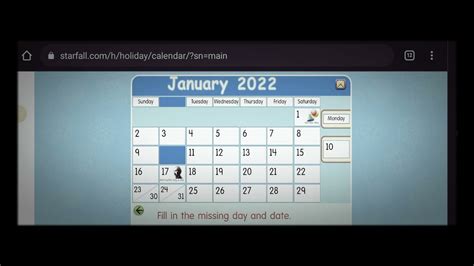Starfall Calendar For January 10th 2022 Youtube