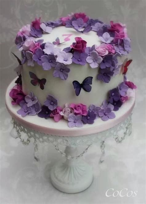 Pretty Flowers And Butterflies Cake By Lynette Brandl Purple Cakes