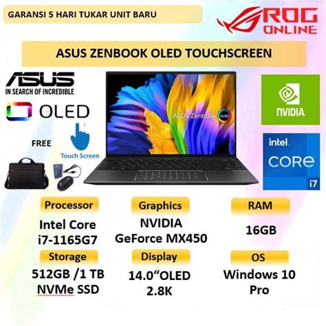 Jual Laptop Kerja Asus Zenbook Ux5400eg Oled Touch Intel Core I7 Gen 1165g7 Ram 16gb 1tb Ssd