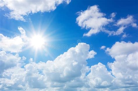 Photo About Blue Sky With Clouds And Sun Reflectionthe Sun Shines
