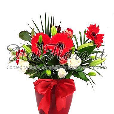 Vaso ø 14 € 3,00. Bouquet di fiori bianchi e rossi in vaso - Italflora