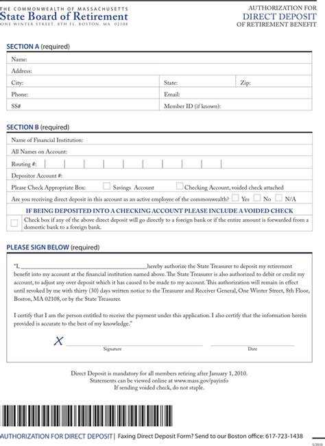 Free Massachusetts Direct Deposit Form PDF KB Page S
