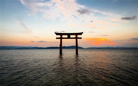 Download Wallpapers Torii Traditional Japanese Gate Japan Sunset