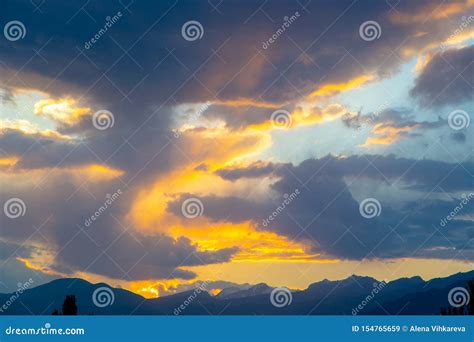 Soft Sunset Sky Pink And Gold Clouds High Mountains Natural