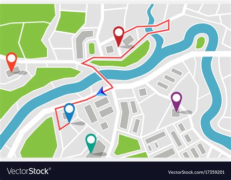 Map With Route And Gps Pointers Royalty Free Vector Image