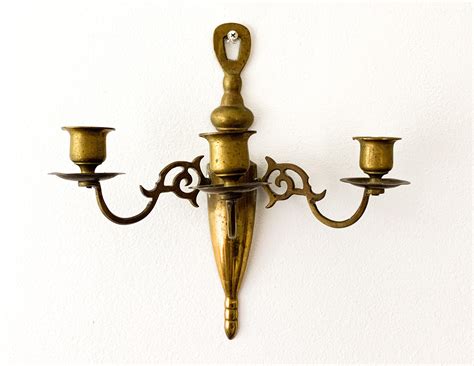 Vintage Single Brass Sconce Candleholders Holds 3 Candles Retro Wall Decor Candlestick Holder