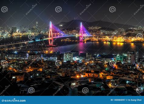 Busan Harbor Bridge At Night Stock Image Image Of Korean Home 140084097