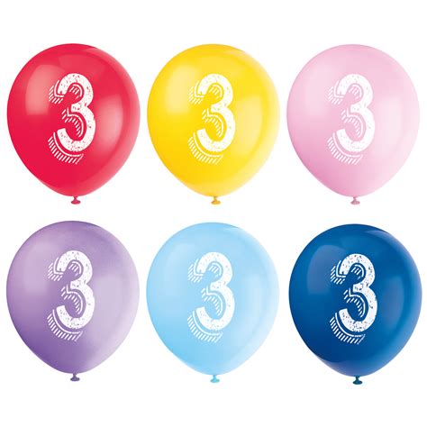 Latex Chalk Design Number 3 Balloons Assorted 12 In 6ct