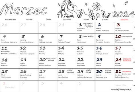 Kalendarz Do Druku Marzec Edukacyjne Bajki Do Czytania