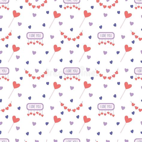 Vector Seamless Pattern With Garlands Hearts Lollipops And I Love You