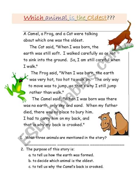 Fable Which Animal Is The Oldest Esl Worksheet By Eng789