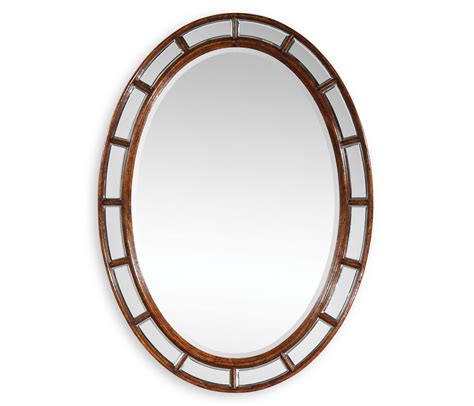 Walnut Framed Oval Panelled Mirror Plain Glass