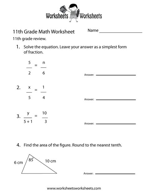 11th Grade Math Review Worksheet | Worksheets Worksheets