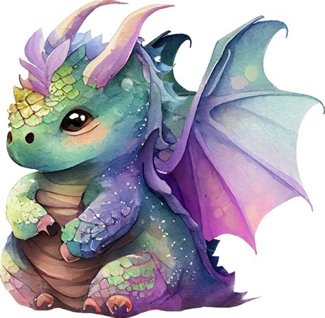Cute Baby Dragon Collection Watercolor T Shirt Design Transparent
