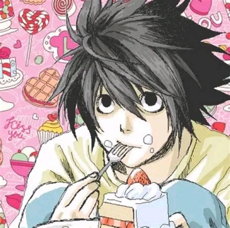 L Eating Cake Death Note Fanart Death Note Aesthetic Anime