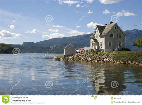Scandinavian House On Hardangerfjord Stock Photo Image Of