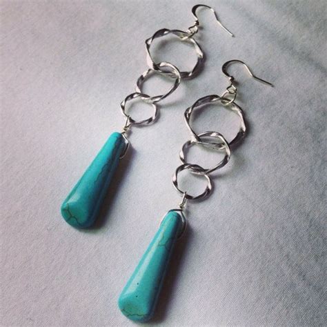 Silver Matte 3 Hoop Dangle Earrings With Turquoise Droplet On Etsy 19