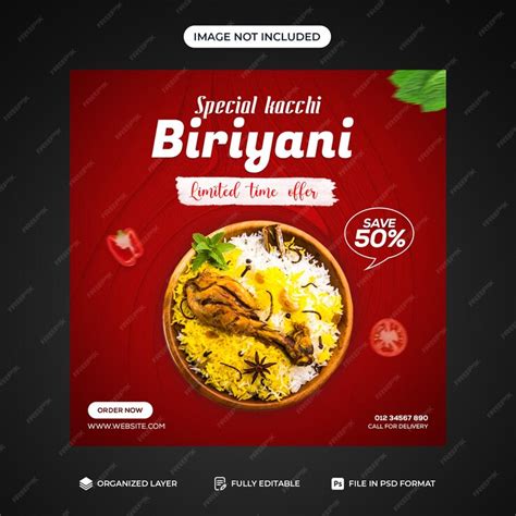 Premium Psd Biriyani Food Menu And Restaurant Social Media Post Template