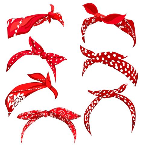 Set retro headband for woman. collection of red bandanas for hairstyles
