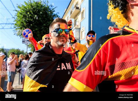 Kaliningrad Russia June 28 2018 Costumed Belgian Fans In A Street