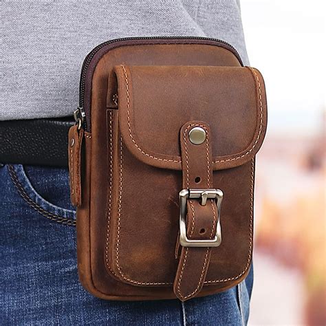 Brown Leather Cell Phone Holster Waist Pouches Belt Pouch Belt Bag For