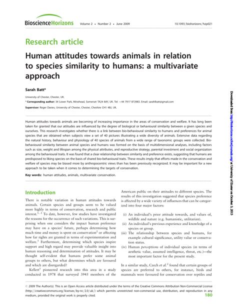 Pdf Human Attitudes Towards Animals In Relation To Species Similarity