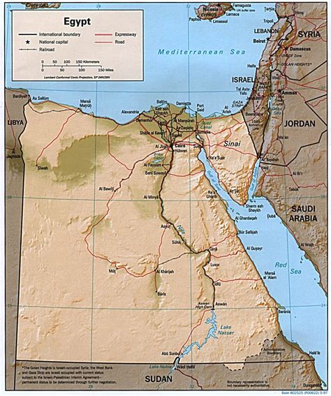 Large Relief Map Of Egypt With All Roads Egypt Large Relief Map With