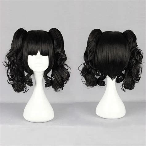 New 35cm Short Curly Black Cosplay Wig Ponytail For Women Cheap