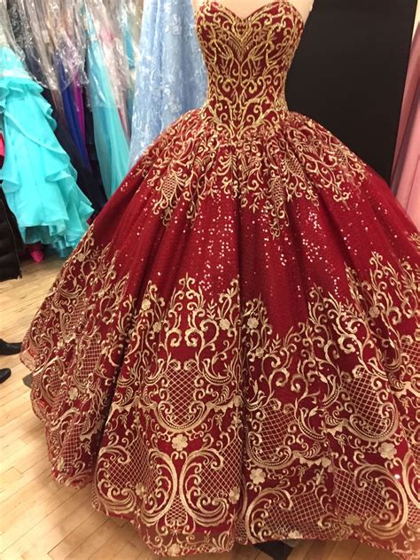 Red And Gold Quince Dress Quinceanera Dresses Gold Red Quinceanera